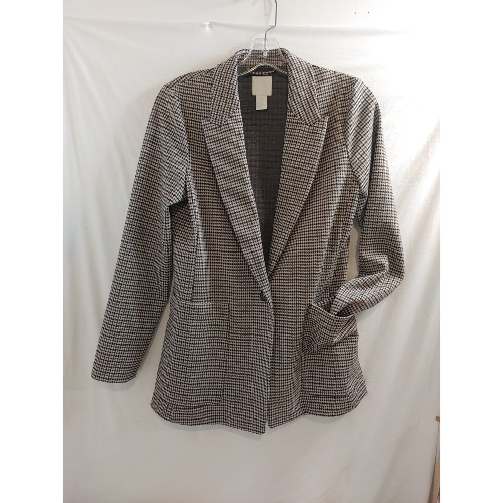 H&M Fall Plaid Houndstooth Relaxed Fit Blazer Jacket‎ Career Size 6 Women's